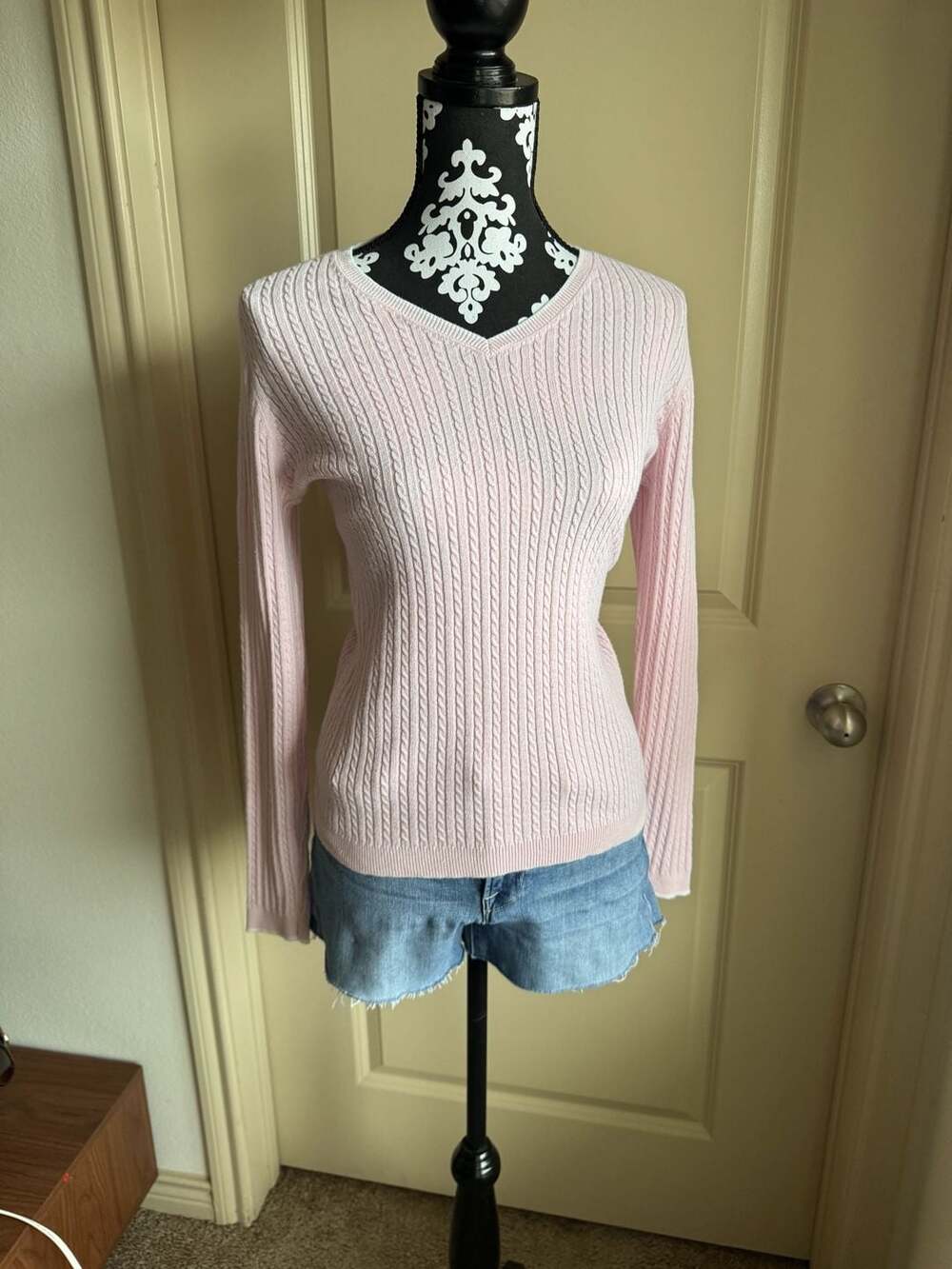100% cotton baby pink V-Neck Sweater Size M